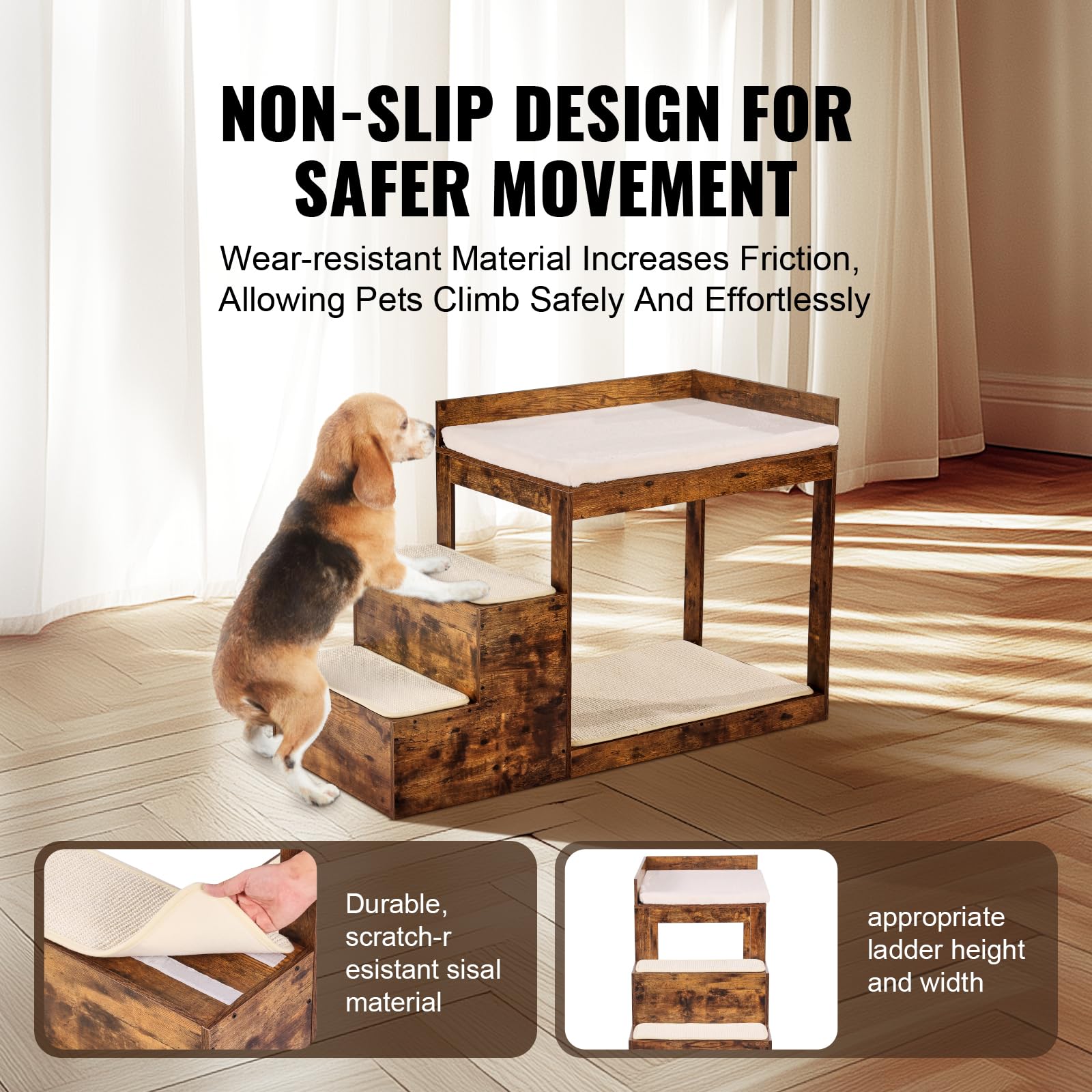 VEVOR Pet Bunk Bed with Stairs, Dog/Cat Window Perch for High Beds and Couches, Medium Multi-Level 3 Step Dog Seat Platform Slee